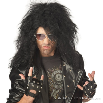 AISHILI Wholesale mens 80s rocker metal wigs long curly black paty wig halloween costume anime wig